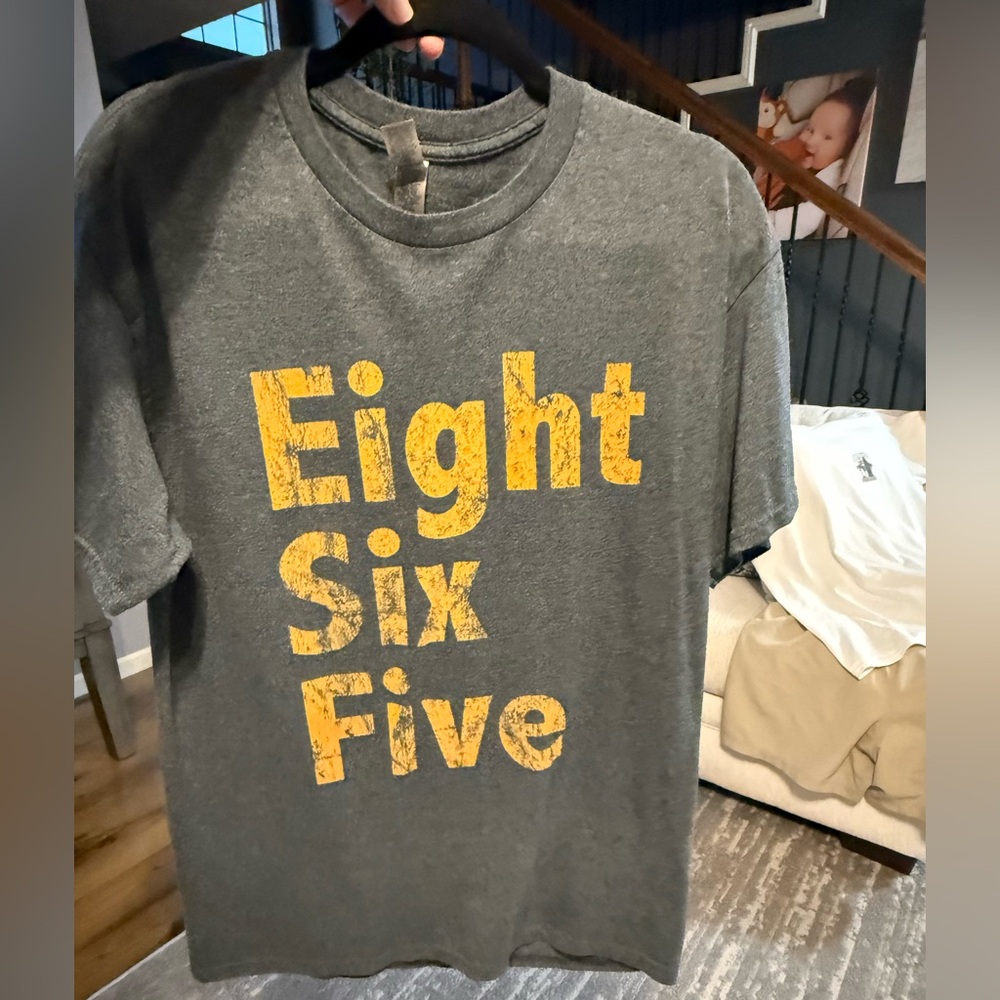 Gray T-Shirt with Orange Print